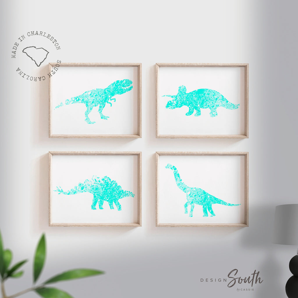Aqua dinosaur art, wall art prints dinosaur collection in aqua teal blue, aqua dinosaur print, kid art prints dinosaur, bedroom dinosaur art