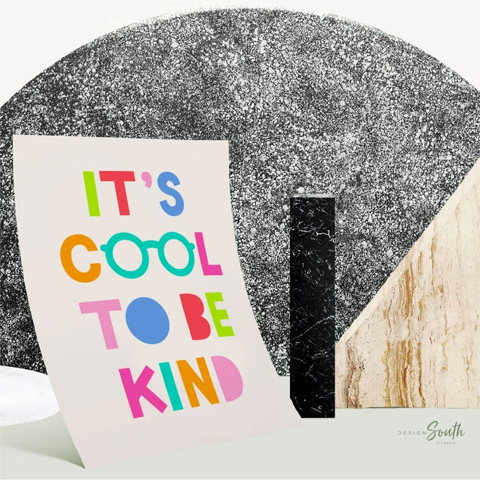 It's cool to be kind, kids wall art quote saying cool to be kind, colorful bright playroom art, bright playroom decor kindness affirmation