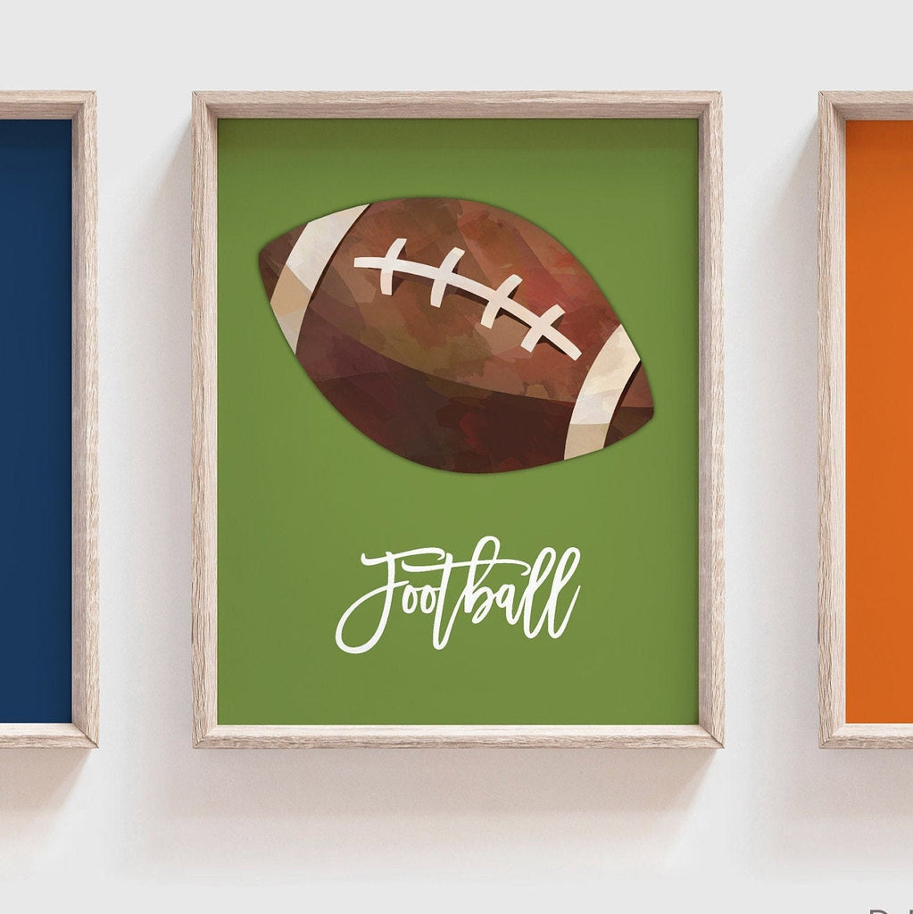 Blue green orange boys room decor, wall art toddler boy bedroom sports themed, gift for boy sports art print set, basketball football soccer