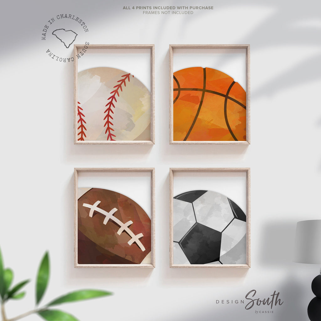 Boys room sports decor, basketball baseball football soccer wall art posters, athletic kid room, sports theme gift for boy, nursery sports