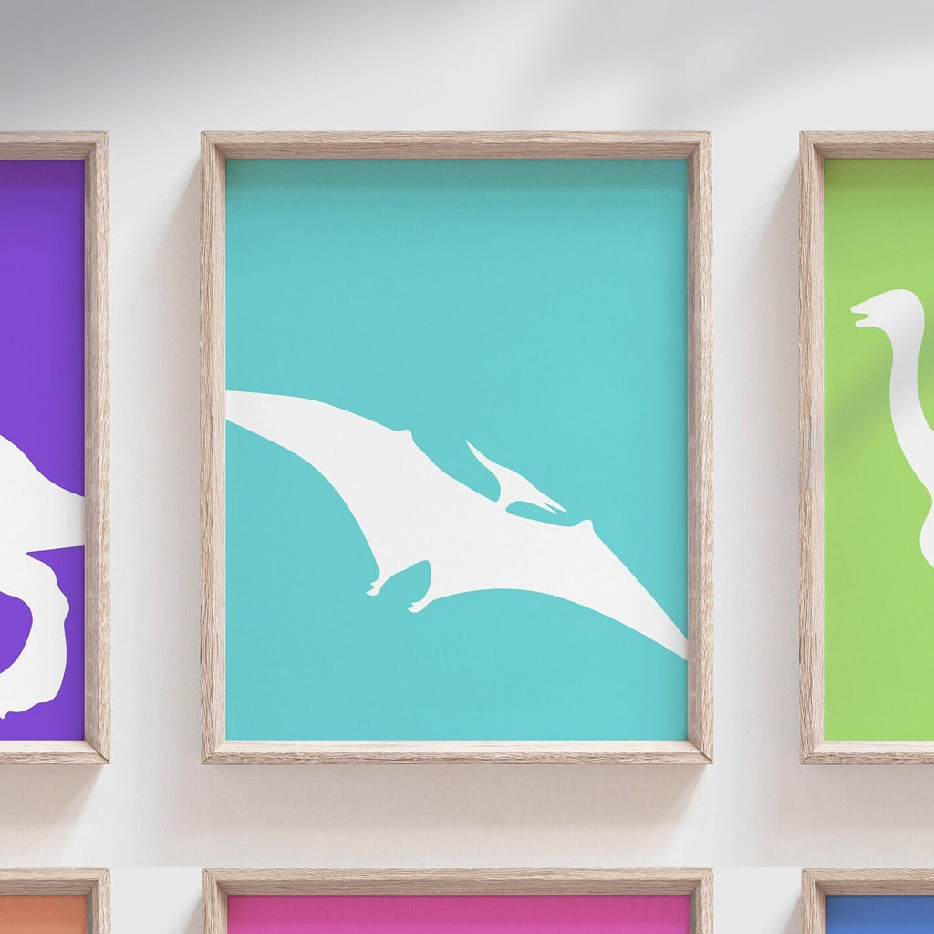 Colorful dinosaur art, bright colored dinosaurs, toddler girl dinosaur art, dinosaur girl bedroom wall art prints, gallery wall dinosaurs