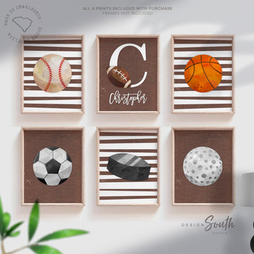 Sports wall prints for kid room, sports balls wall pictures, sports art personalized gift, basketball baseball football wall art boy nursery