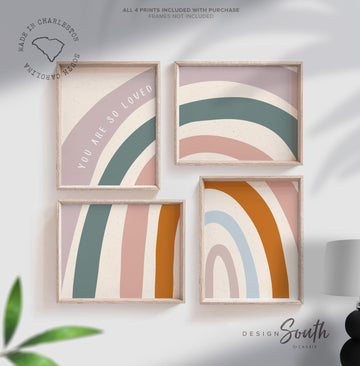 Neutral nursery wall decor muted rainbow tones abstract prints, you are so loved art print, rainbow baby shower gender neutral, playroom art