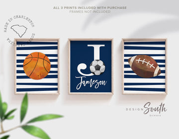 Boys nursery decor sports, boys bedroom decor, monogram print, navy blue and gray, boys monogram, boys nursery print, boy bedroom art sports