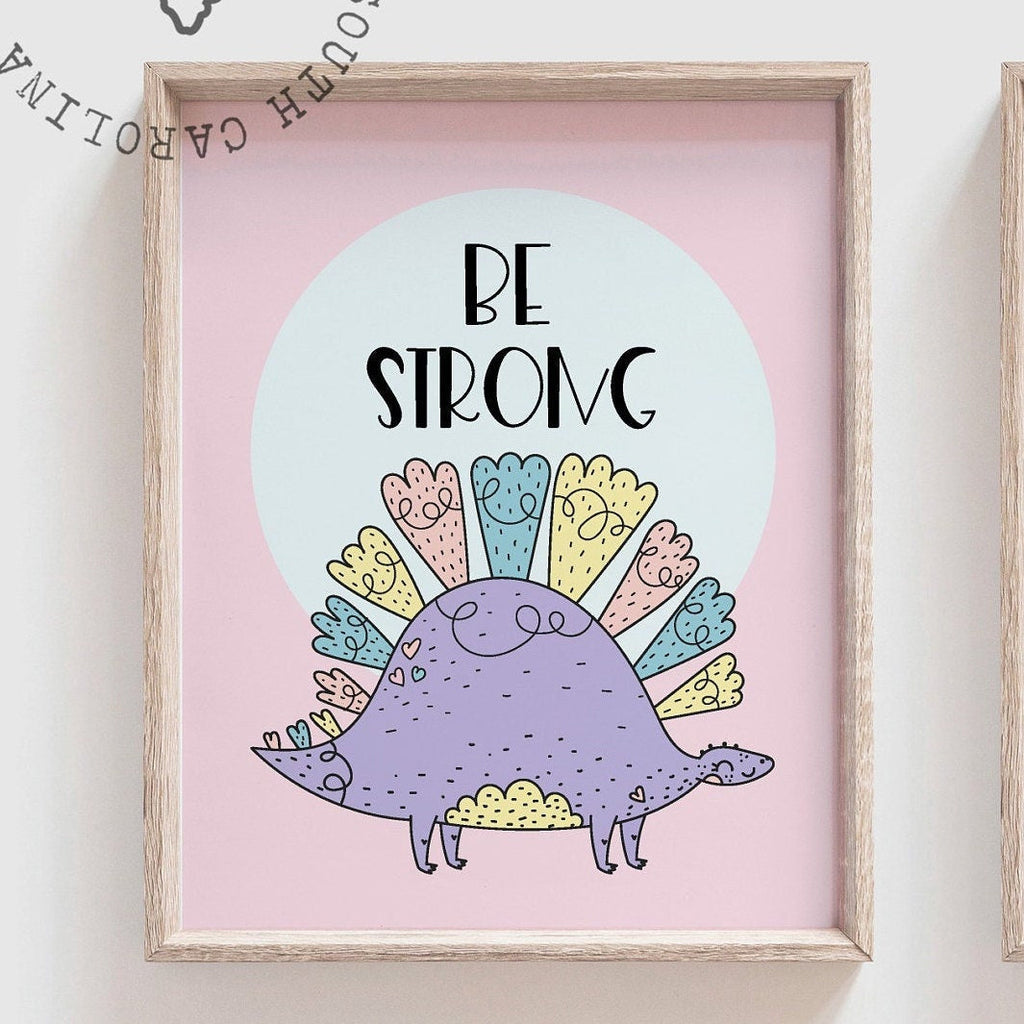 Girls pink purple dinosaur art, girly dinosaur theme, girl dinosaurs pink purple yellow, modern colorful dinosaur print set, dinosaur wall