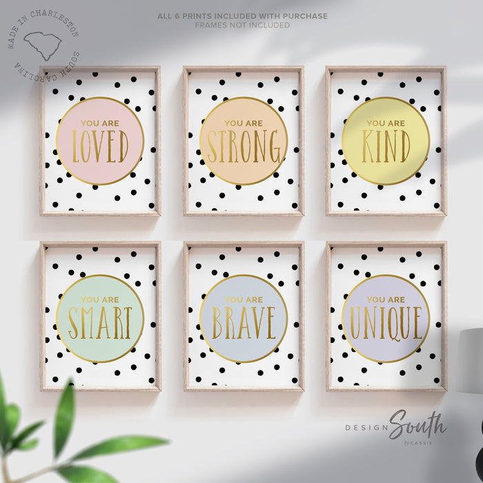 Little girl's bedroom wall art, toddler pastel room decor, print set playroom posters, pastel and gold room decor, positive affirmation girl