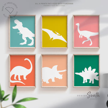 Dinosaur posters for kids, dinosaur posters for toddlers, wall art for children dinosaur themed, types of dinosaurs art set, retro dinosaurs