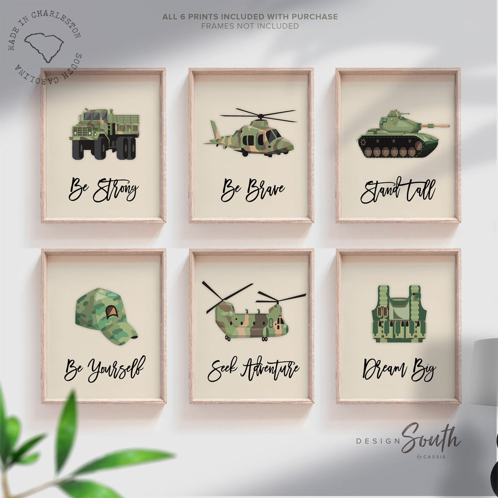 Army vehicles boys wall art set, soldier military tank truck helicopter, boys bedroom wall art print decor army marine troop, playroom army