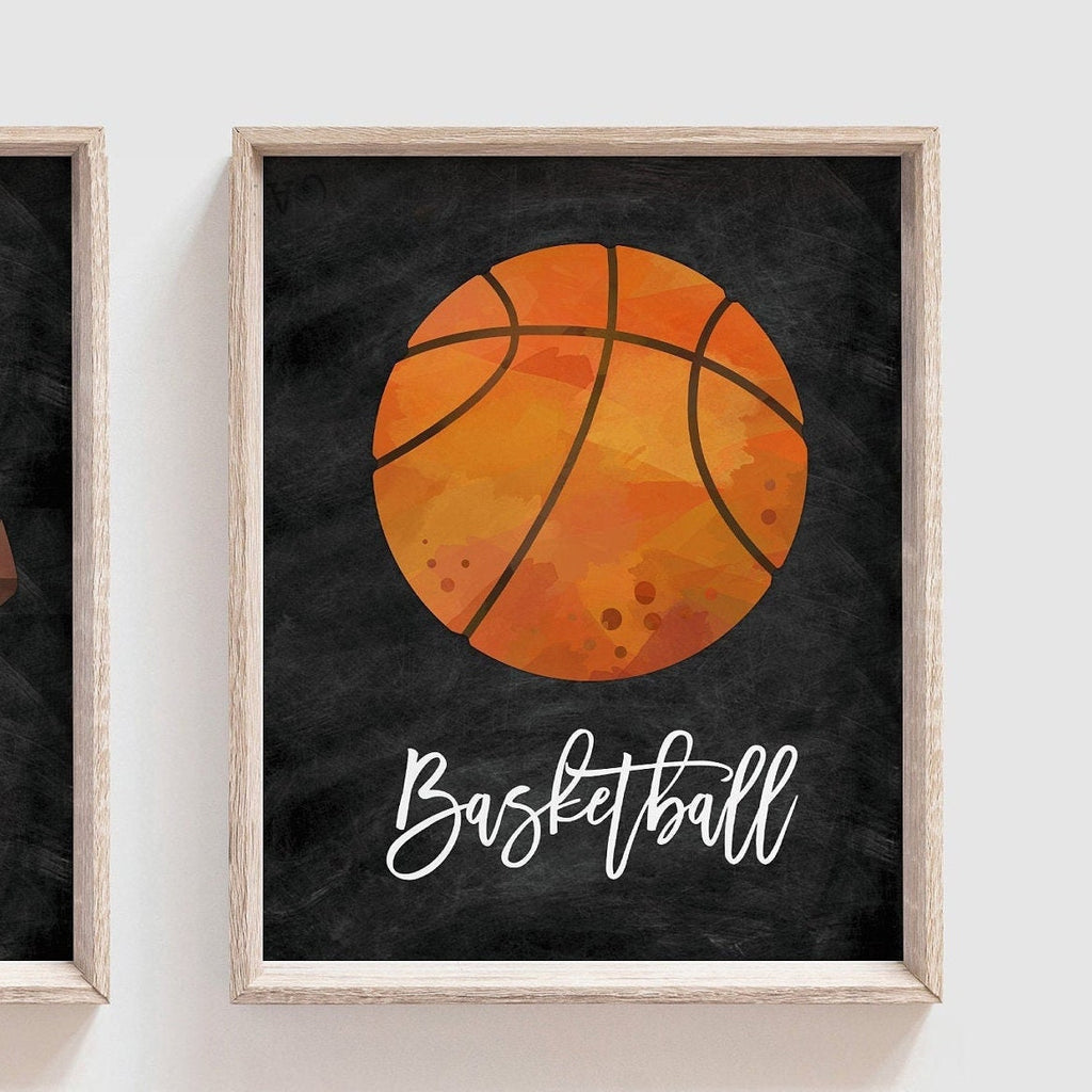 Little boy sports room theme, sports kids wall art print, vintage sports decor, set of 4 sports balls, football baseball basketball children