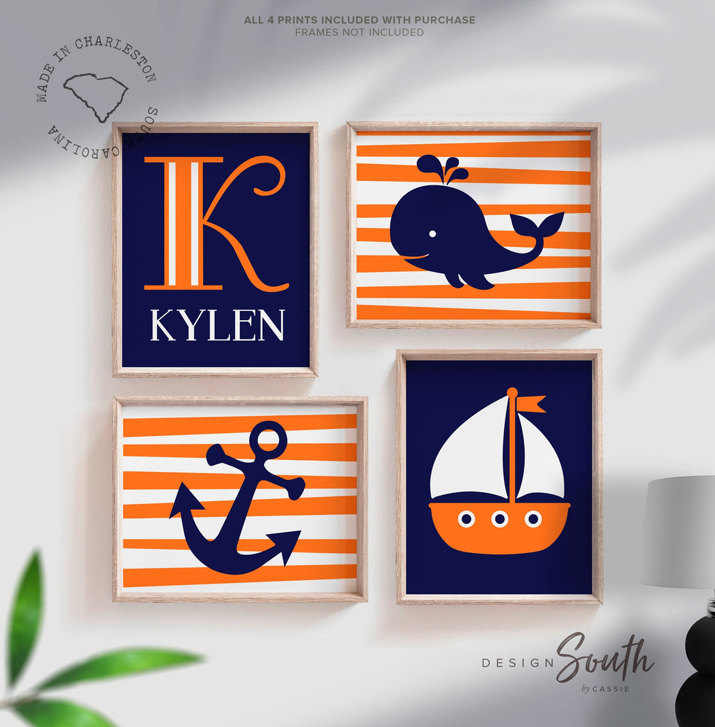 Whale nursery decor, nautical nursery orange navy, personalized print, boy nursery decor, quote for boys, nursery quote, navy nursery boy