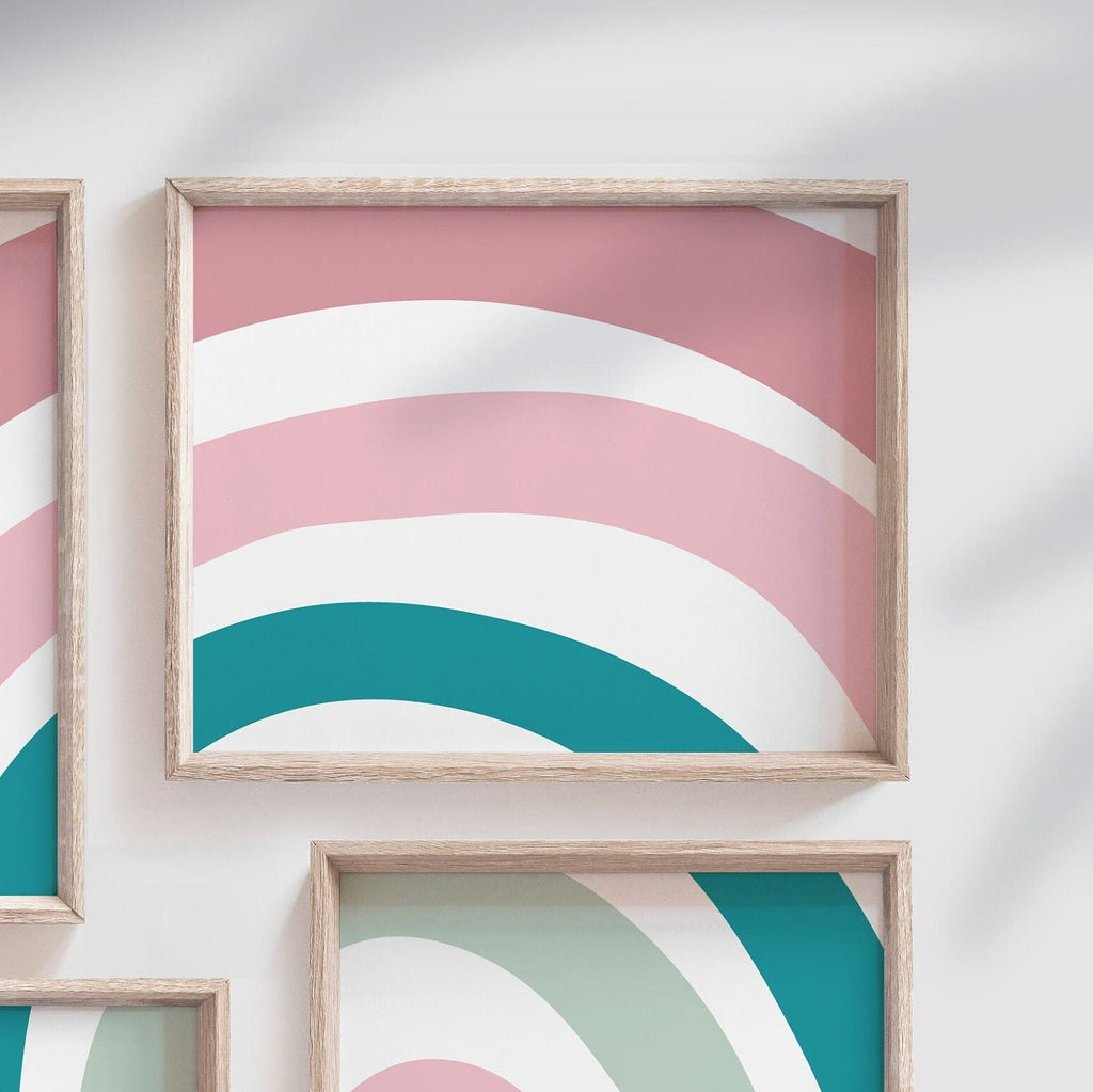 Mauve blush turquoise rainbow wall art, modern nursery wall art, baby room rainbows, rainbow wall art kids, children room rainbow wall decor
