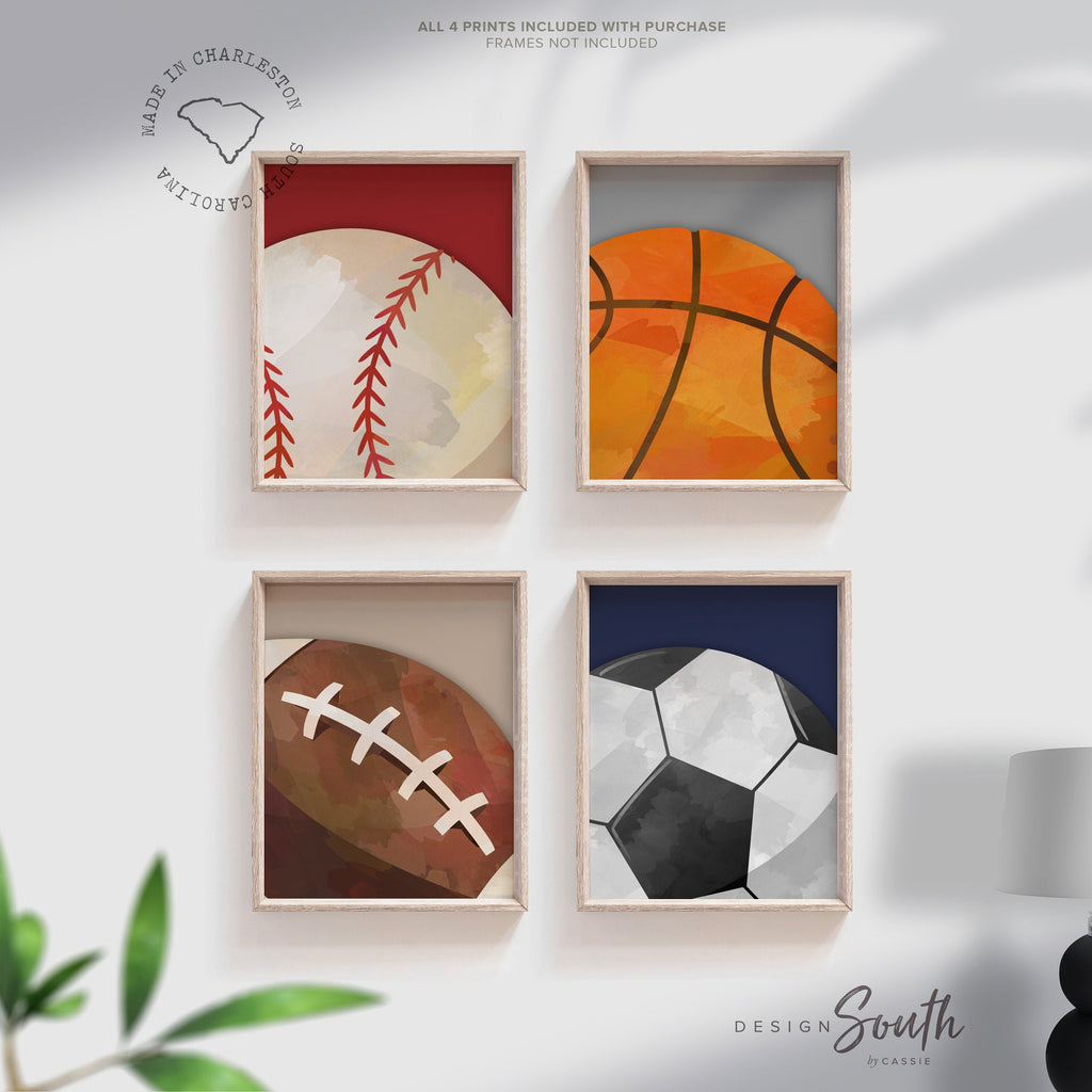 Sports football soccer basketball baseball, little boy room art sports, gift for boy sports, toddler room decor sports themed, wall art boys