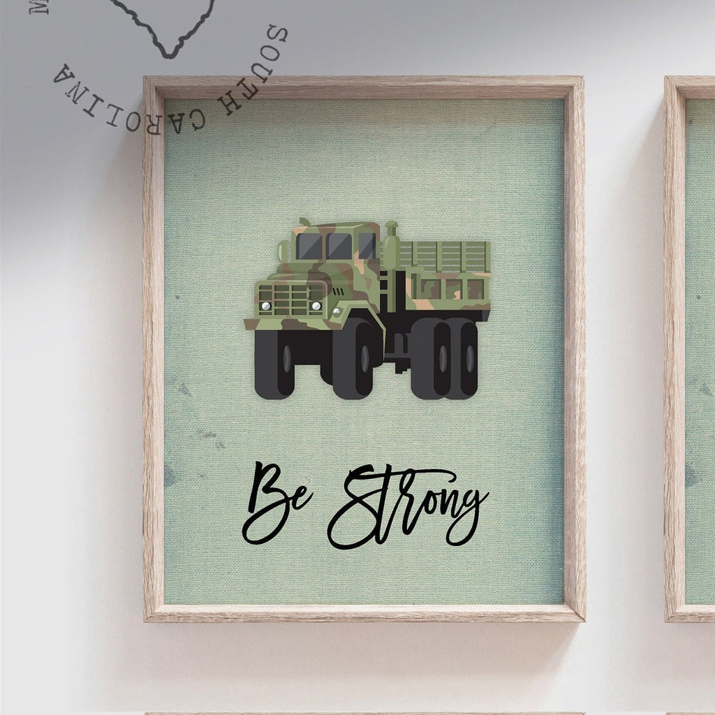 Green army vehicles boys wall art, soldier military tank truck helicopter, boy bedroom wall art print decor army marine troop, playroom army
