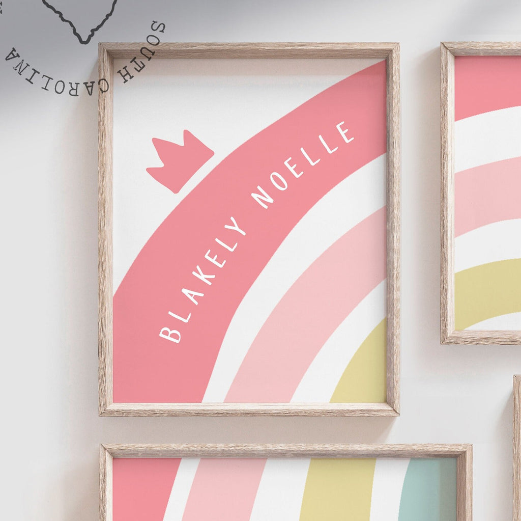 Baby room pastel rainbow theme decor, girl's bedroom rainbow art, gift little girl rainbow, baby girl nursery, personalized baby shower gift