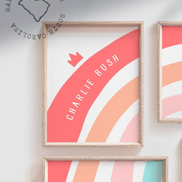 Coral rainbow baby room art, coral rainbow decor for girl, personalized name coral rainbow girl, coral rainbow baby room art, gift for baby