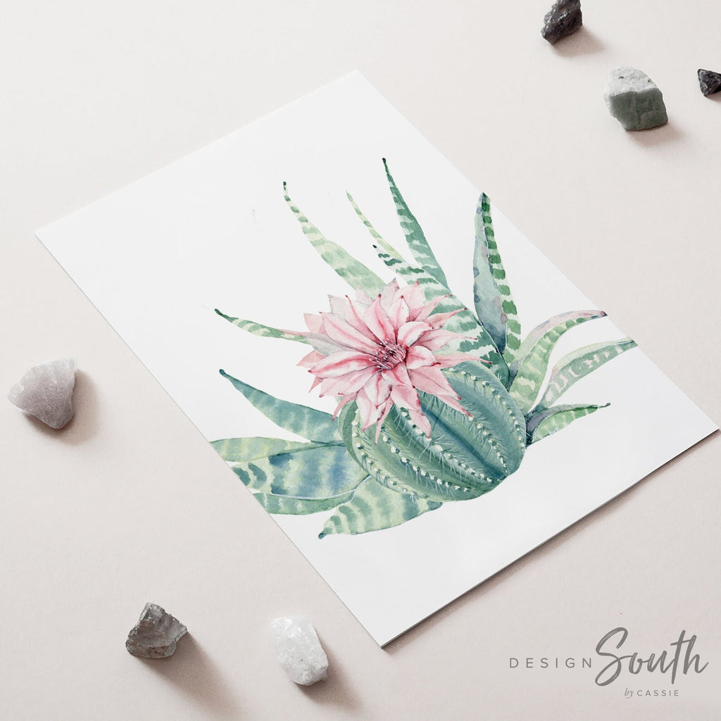 Prints for girls, succulent nursery decor, pink and mint baby girl wall art, cactus blooms theme nursery, desert succulent baby shower gift