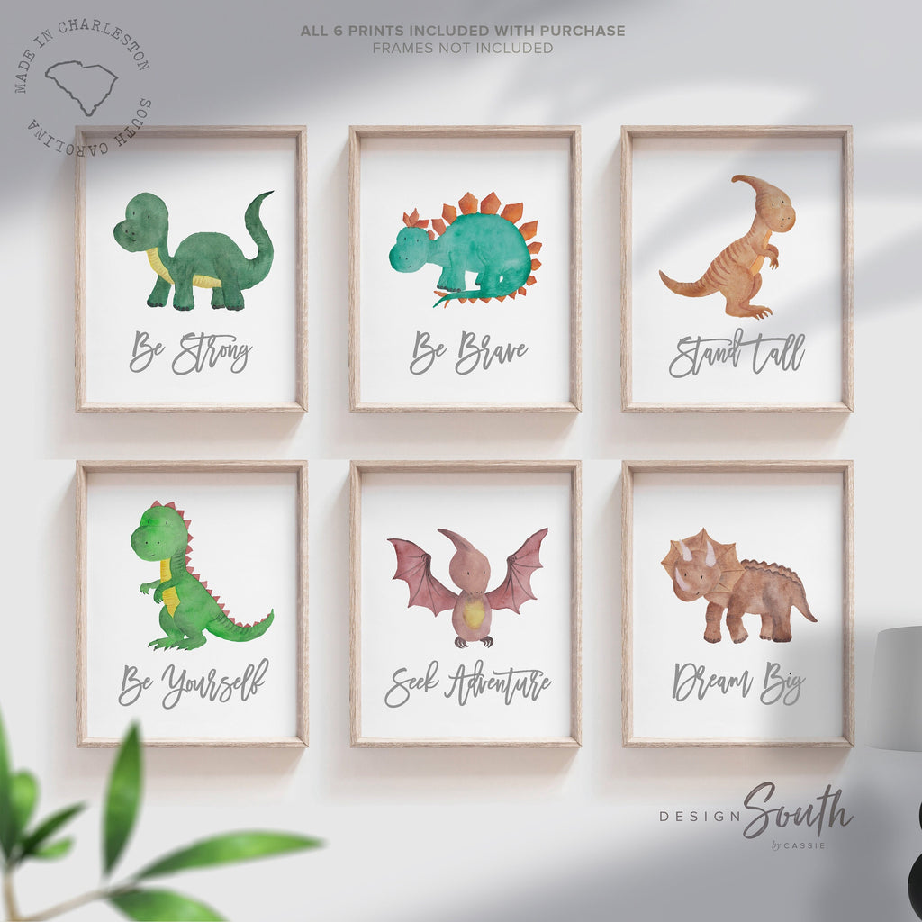Cute dinosaur print collection, baby boy dinosaur nursery theme, dinosaur wall decor, dinosaur posters, dinosaur bedroom wall art for kids
