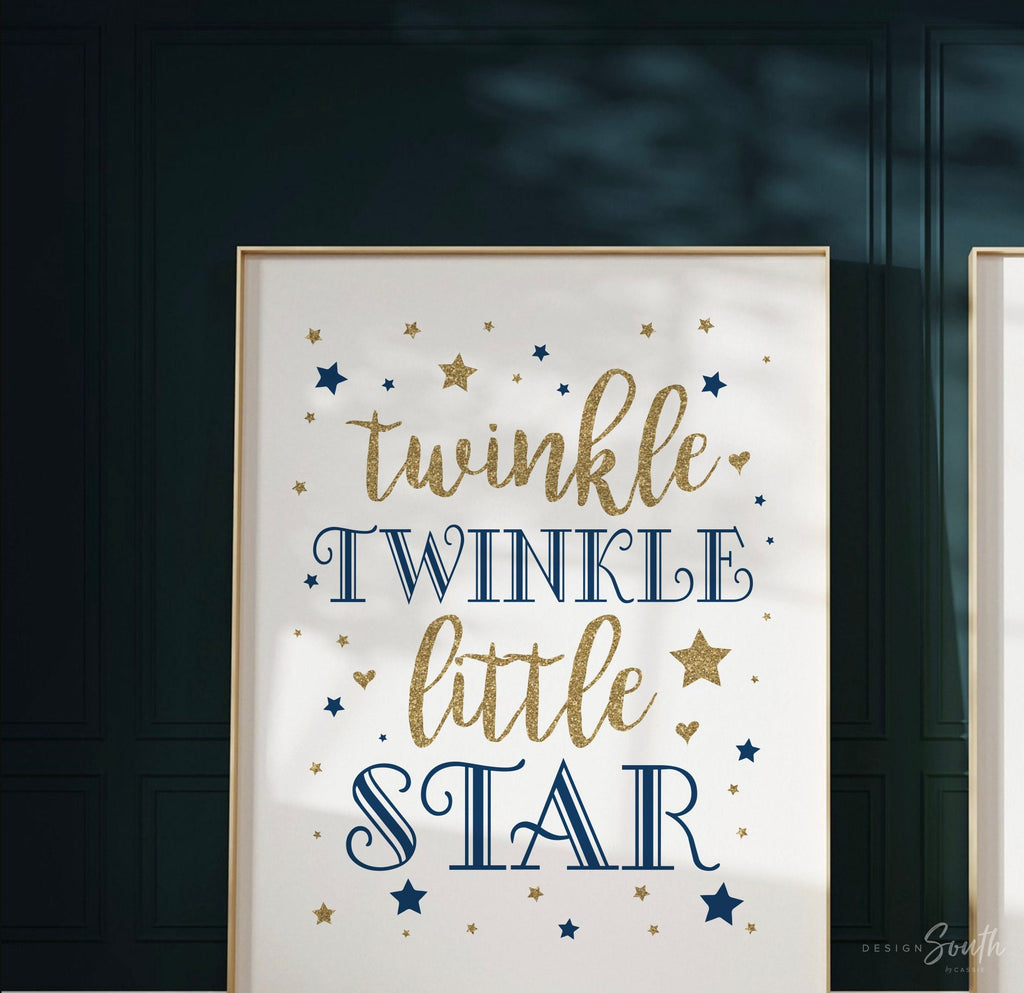 Moon stars nursery, celestial nursery boy, navy blue gold, moon stars & clouds, baby boy art, star moon baby decor, celestial art wall decor