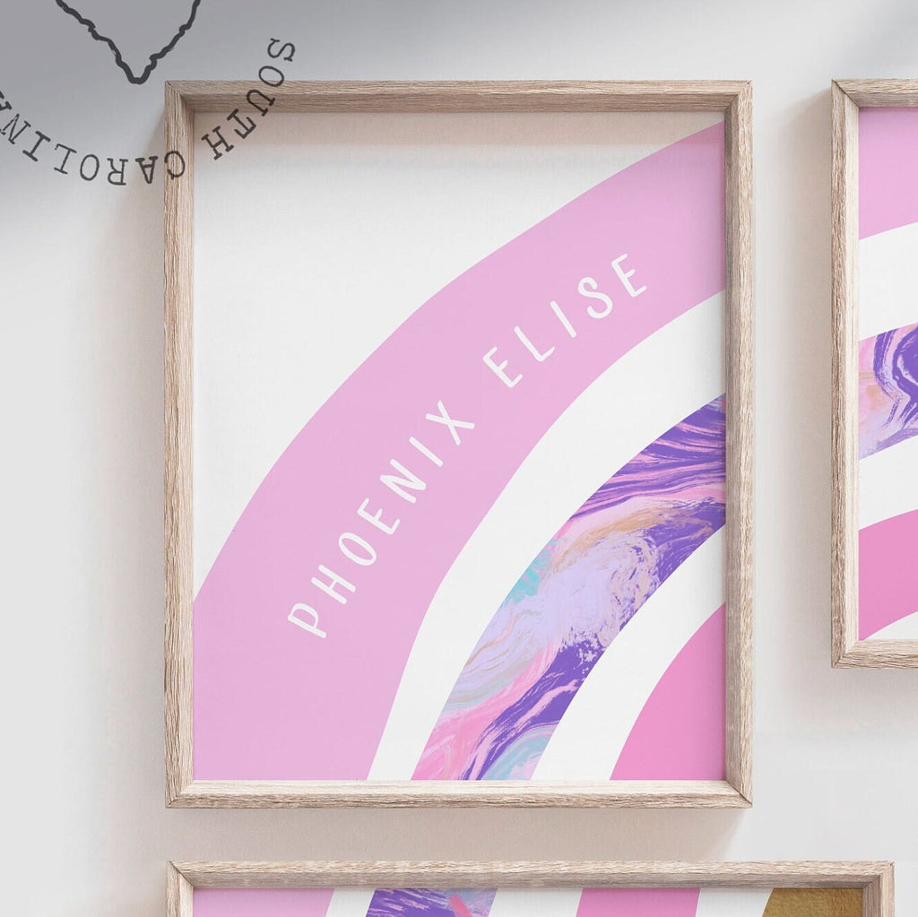 Pink gold and purple art prints, rainbow themed girls room pink purple gold, little girl bedroom or baby nursery wall art, rainbow room art