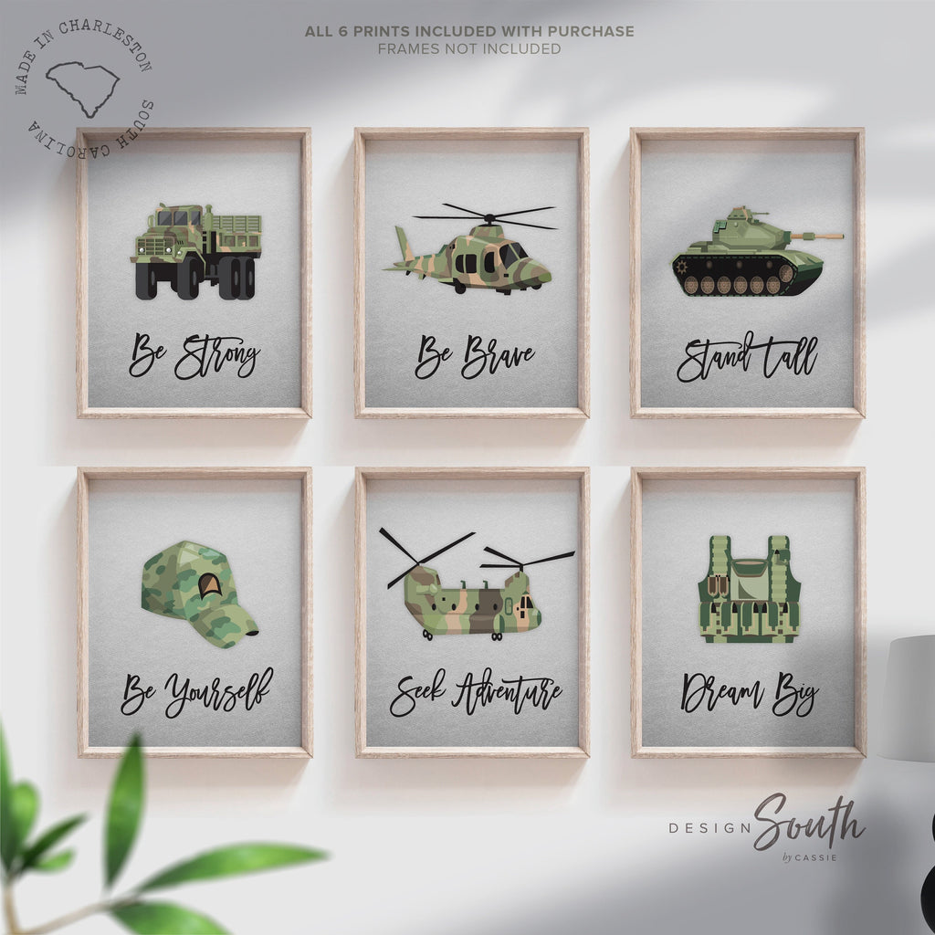Army vehicles boys wall art set, soldier military tank truck helicopter, boys bedroom wall art print decor army marine troop, playroom army