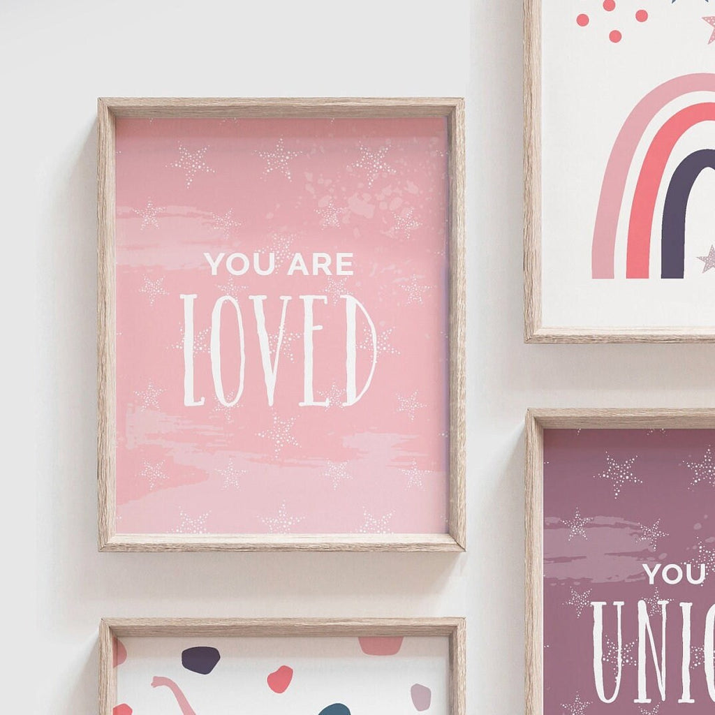 Purple and pink girl's bedroom wall art, little girl room art, playroom wall art for girl, toddler girl bedroom decor, girl abcs dinosaurs