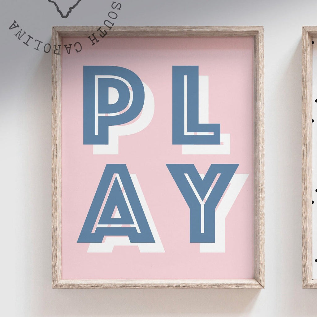 Play read love, little girl room wall art, playroom wall art for girl, heart crown rainbow art, girl reading wall art, gift girl birthday