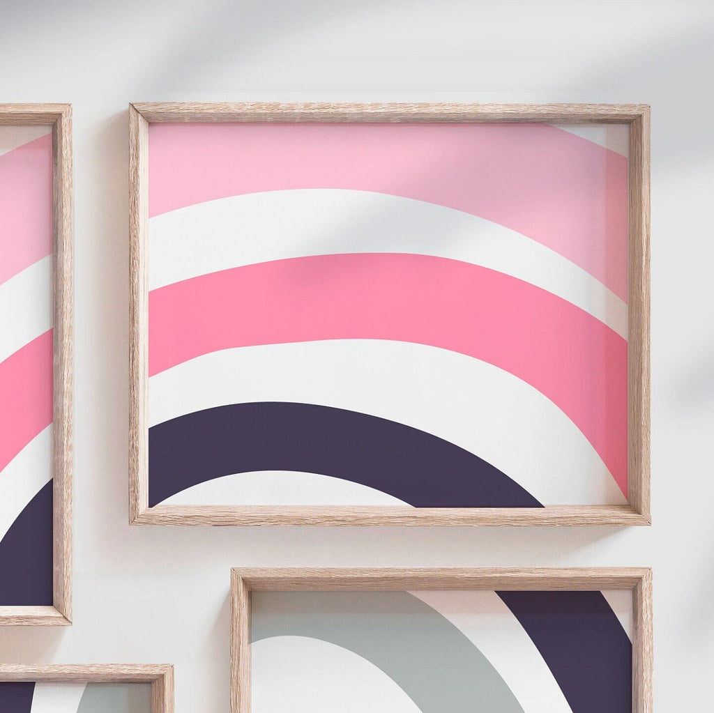 Pink nursery decor, pink gray rainbow art, little girl toddler bedroom decor ideas, pink rainbow playroom, baby girl nursery decor in pink