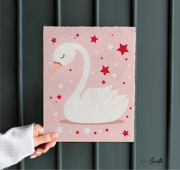 Pink and red retro baby wall decor, pink red baby girl nursery art, pink red wall art girl nursery, wall decor for girls nursery, pink swans