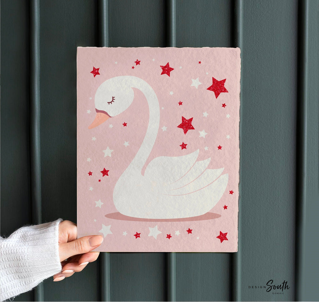 Pink and red retro baby wall decor, pink red baby girl nursery art, pink red wall art girl nursery, wall decor for girls nursery, pink swans