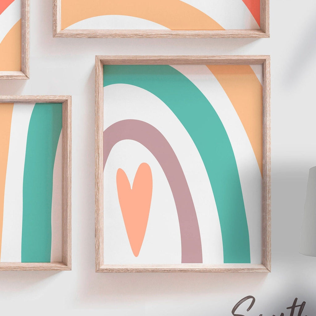 Orange and teal baby room art, playroom for kids orange, nursery bedroom toddler decor orange, wall art rainbow orange teal color room decor
