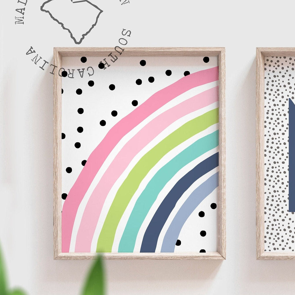 Pink and navy blue girls name art, personalized name initial rainbow, gift for little girl, baby girl birthday gift, navy pink bedroom decor