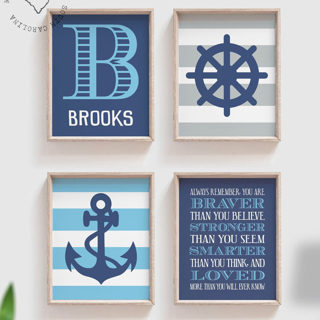 Baby blue gray and navy nautical boys nursery, baby boy nautical, blue gray nautical nursery, baby boy wall art, personalized nautical decor