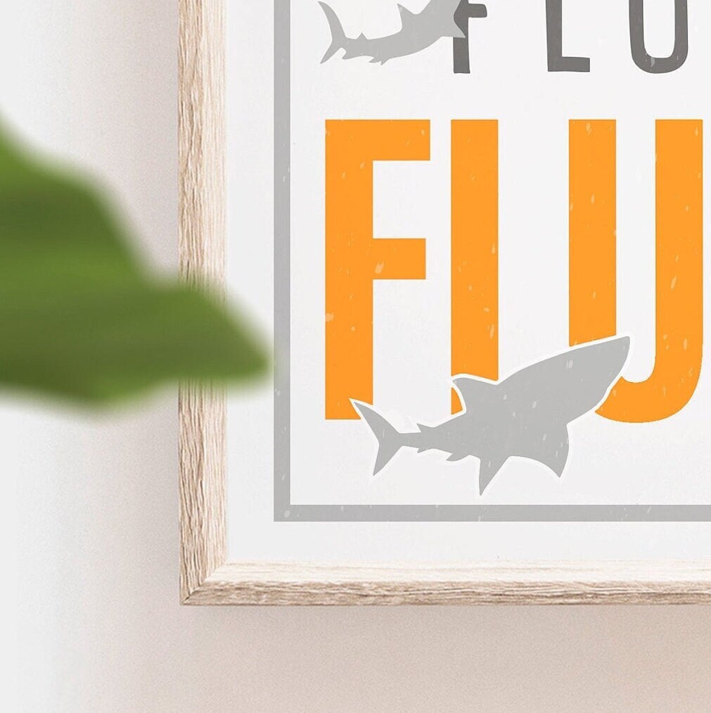 Kids bathroom brush floss shark zone, wash brush floss flush bathroom signs, kids bathroom half bath decor, bathroom decor children poster