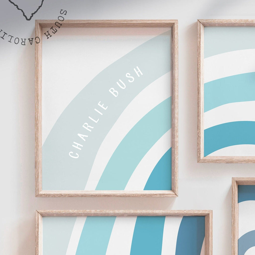 Baby blue boy nursery, personalized baby boy art, wall decor blue rainbow, baby shower boy gift, home decor baby boy, nursery wall art boy