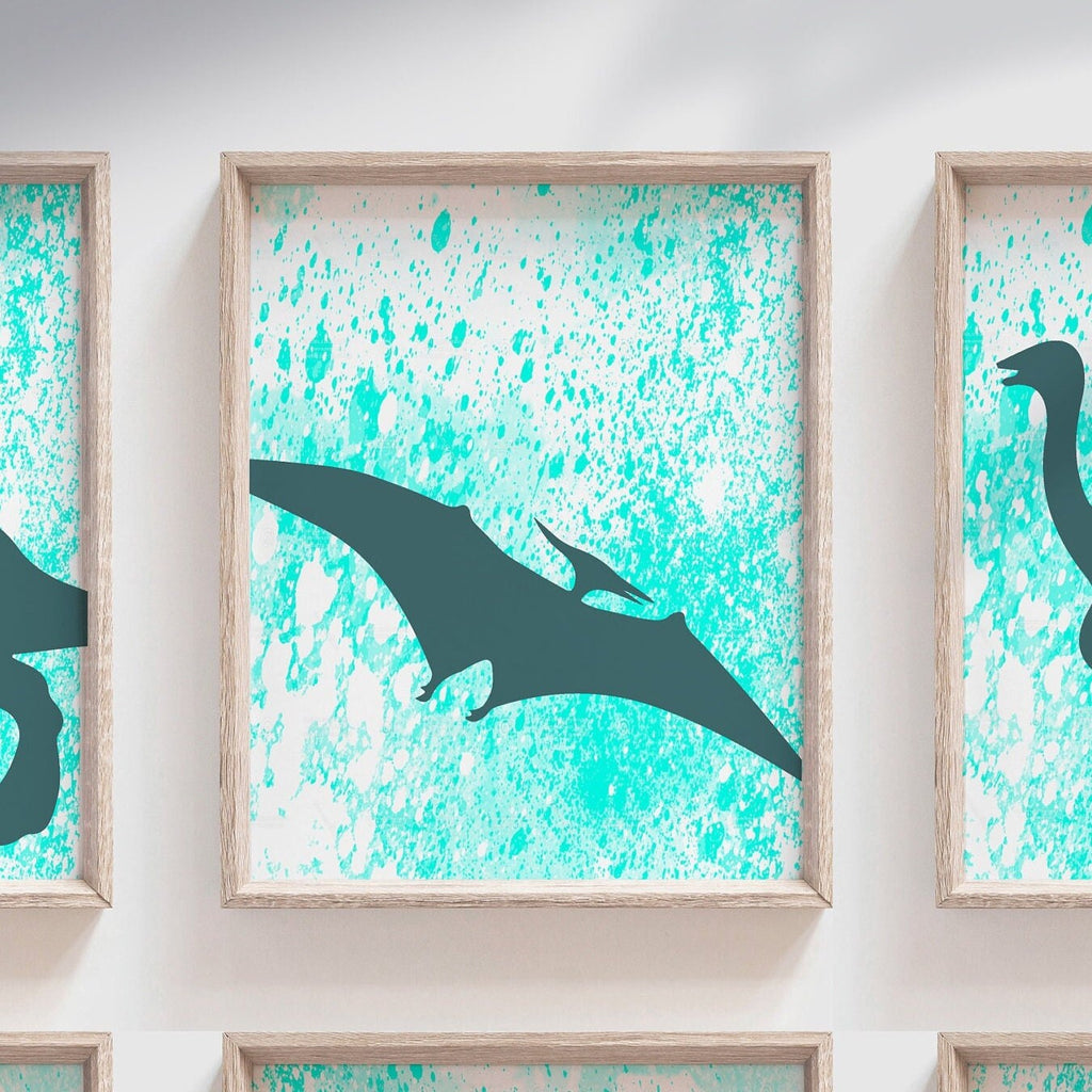 Aqua teal blue boy bedroom decor, wall art for boys aqua teal dinosaurs, wall collection of dinosaurs, turquoise boy bedroom, toddler prints