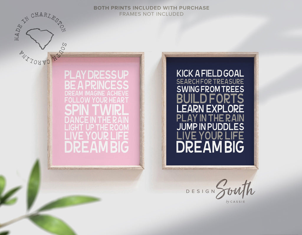 Twin nursery decor, navy blue and pink, dream big, dream big quote, quote for twins, boy girl nursery, princess quote, sports quote, art