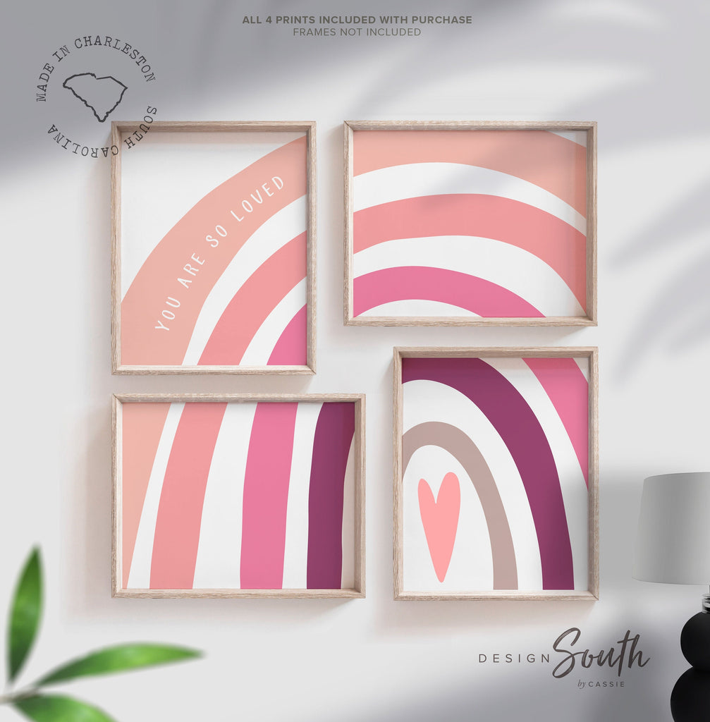 Shades of pink nursery art, girl&#39;s bedroom pink rainbow wall, nursery ideas pink, little girls bedroom art, pink nursery artwork, baby girl