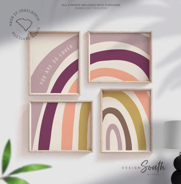 Modern bohemian neutral earthy tones kid room art, peach purple earthy baby art, purple boho rainbow nursery, rainbow modern baby bedroom