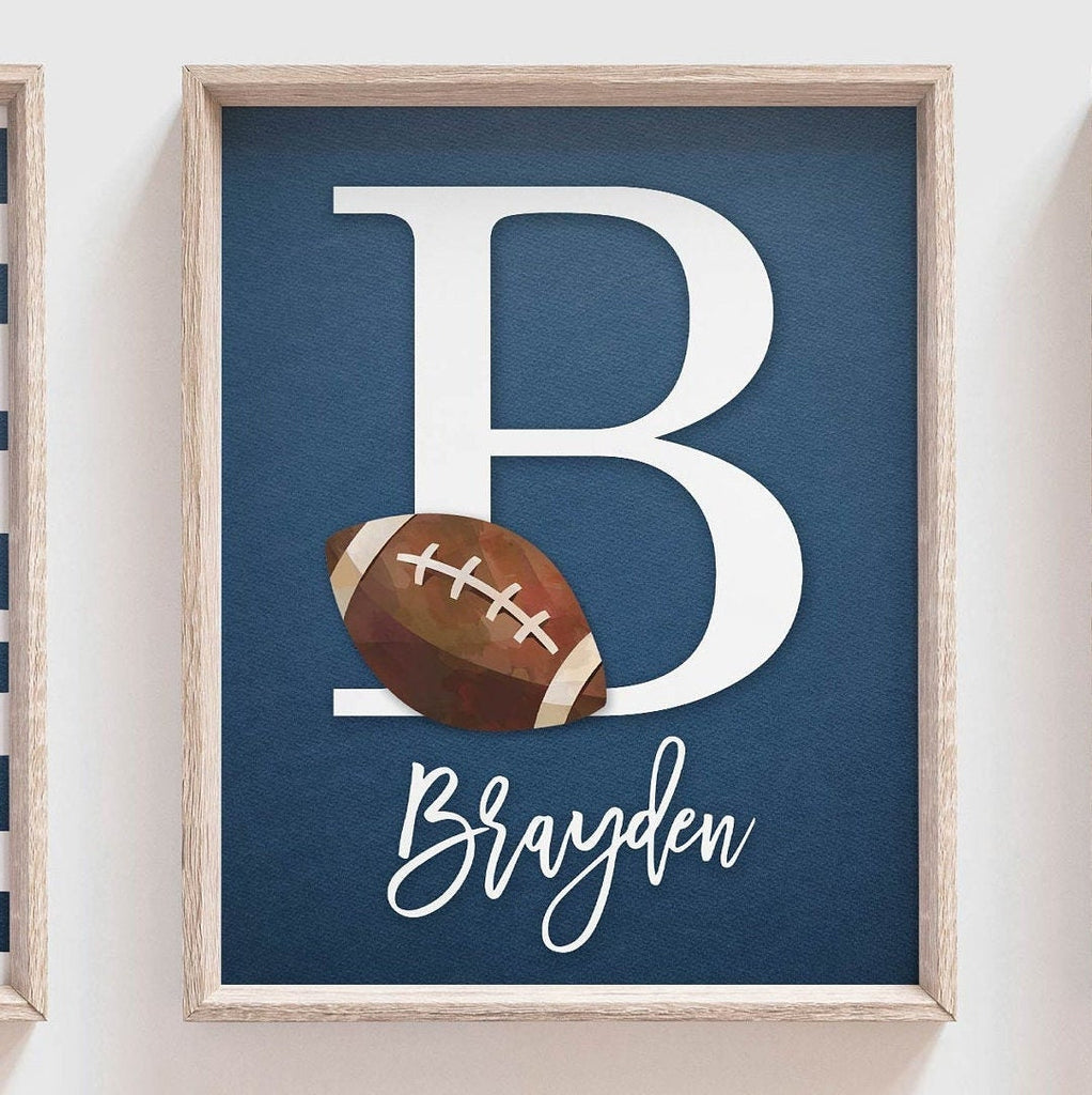 Personalized gift for boy sports theme nursery, boys name art prints sports, basketball baseball football name decor, blue sports wall decor