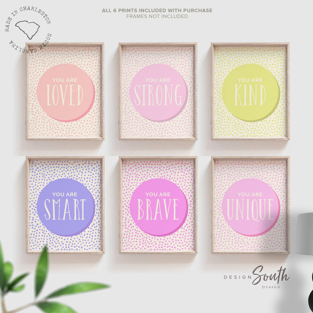 Modern kid art, children&#39;s wall art quotes, girl playroom decor ideas, wall art girl room, kid room prints, set 6 pink poster affirmations