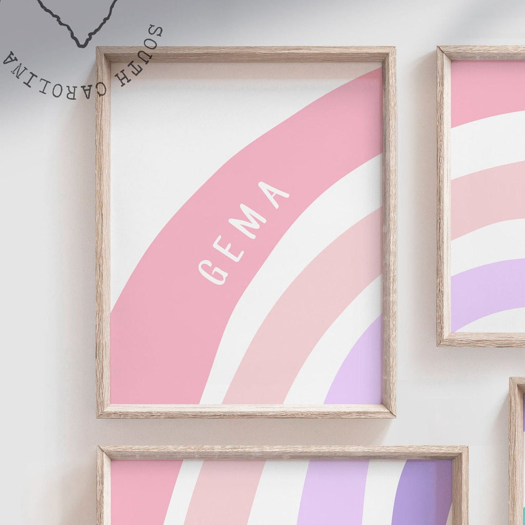 Rainbow nursery teal aqua purple lilac lavender pink, heart love girls name personalized gift, purple and teal nursery, girls bedroom wall