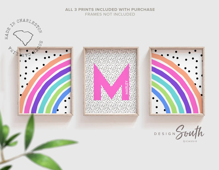 Baby girl gift, m letter, name print for nursery, rainbow print for girls bedroom, monogram baby girl, baby shower gift for girl, bright art