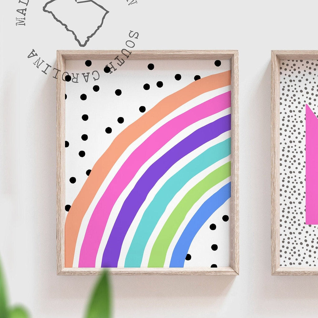 Baby girl gift, m letter, name print for nursery, rainbow print for girls bedroom, monogram baby girl, baby shower gift for girl, bright art