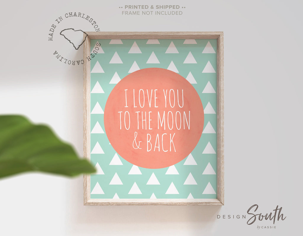 Girls nursery decor, i love you to the moon and back, mint and coral, boys nursery decor, nursery prints, quote for girls nursery, decor
