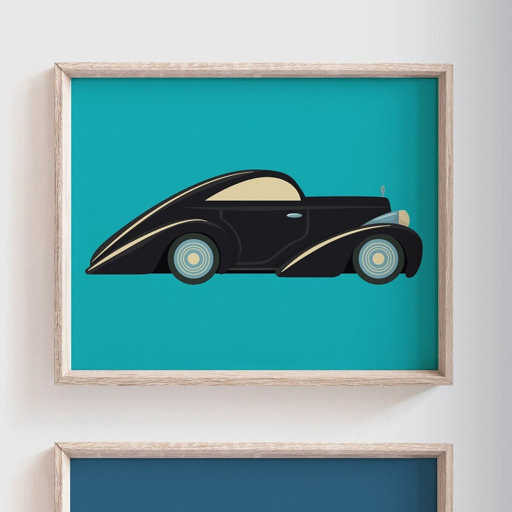 Car nursery decor, retro kids car decor, vintage car art print set, boy bedroom idea, orange gray blue boy wall, car nursery gift, car theme