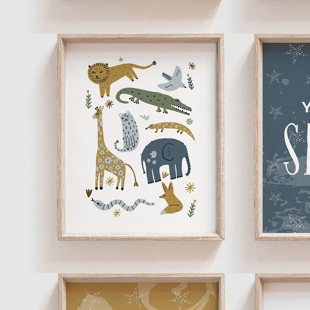 Animal print art collection, modern nursery gallery wall decor, animal prints nursery wall art ideas, minimalist kid room decor, safari kids