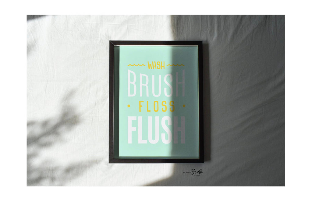 Bathroom wall print for children, mint green kids bathroom decor, wash, brush, floss, flush, bathroom prints for boys girls, rubber duck art