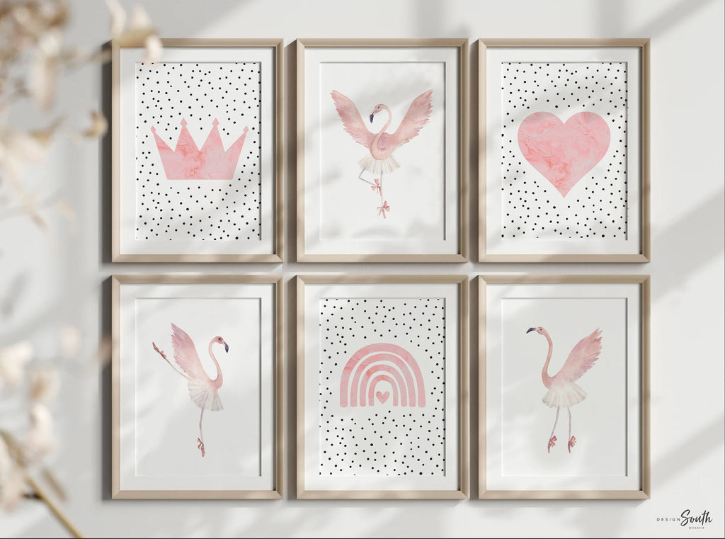 Ballerina flamingo art, girl dance themed room art, flamingo ballet art prints, ballerina nursery art, ballerina bedroom or playroom decor