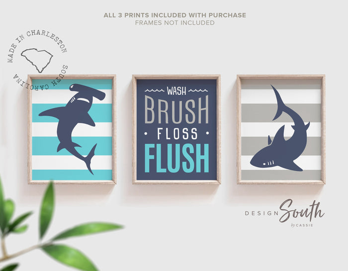 Boys blue and gray bathroom, shark bathroom, hammerhead, great white, boys bathroom decor, boys shark bathroom blue gray, baby boy shark art