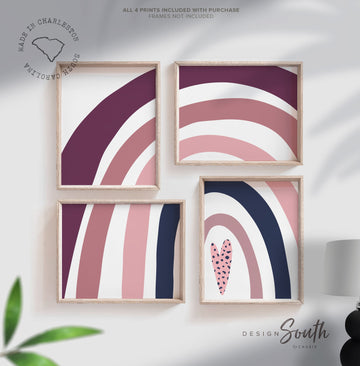 Modern mauve nursery art, baby girl room plum mauve pink navy colors, dalmatian pattern print, girl room mauve shade rainbow, trendy nursery